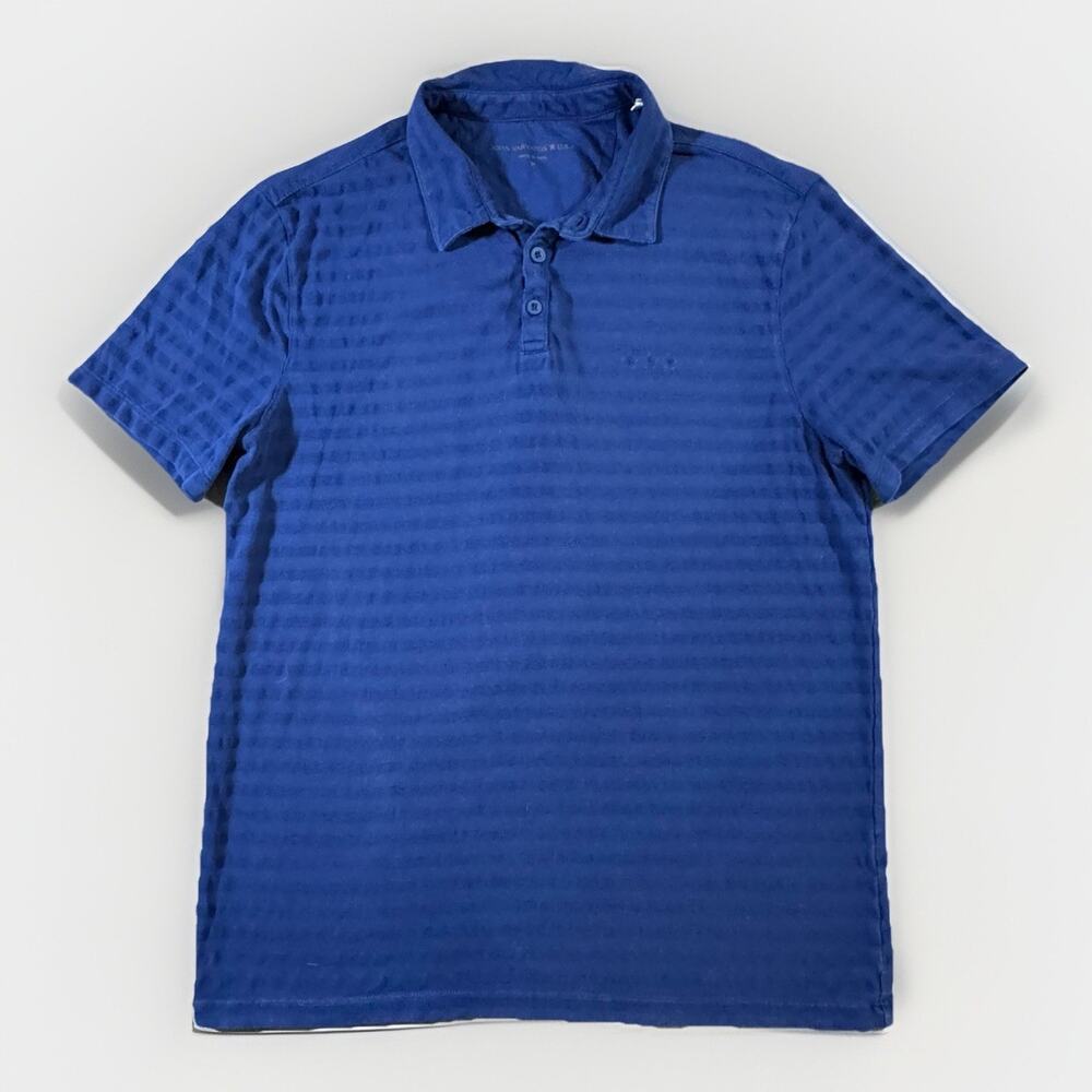 John Varvatos Mens Blue Short Sleeve Striped Polo Shirt Size M